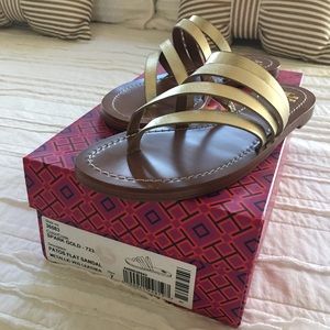 Brand New Gold Tory Burch Sandals in box